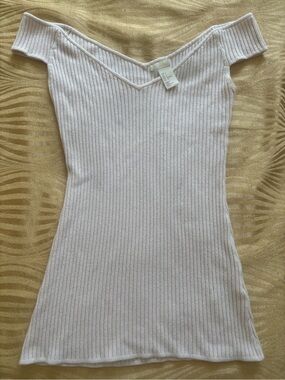 Light Baby Pink Ribbed Off Shoulder Knit Top - Coquette Preppy Old Money